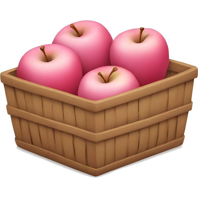 Three pink apples in a brown basket