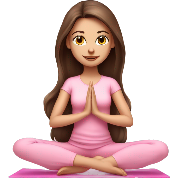 Brunette long hair and blue blue eyes yoga beautiful girl in light pink pink pink clothes sitting on a yoga mat