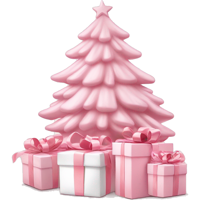 Light pink Christmas gifts under a white Christmas tree