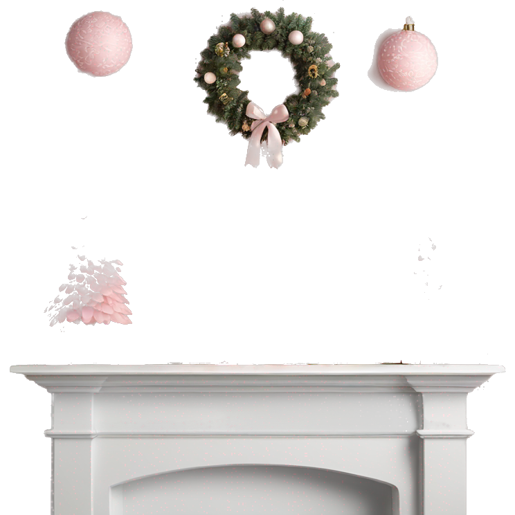 Pale pink Christmas mantle decorated