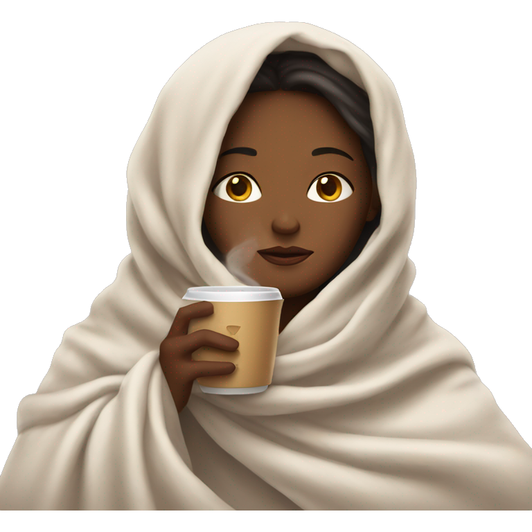 Girl inside a blanket sipping coffee eyes closed