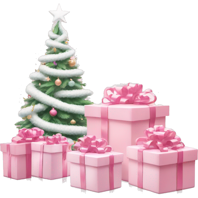 Light pink Christmas gifts under a white Christmas tree