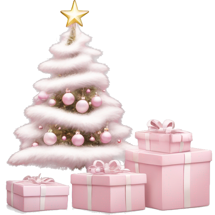 Light pink Christmas gifts under a white Christmas tree