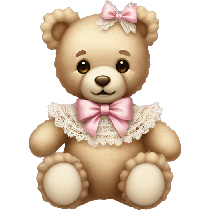 Vintage rococo teddy bear with a light pink bow that has lace and frills