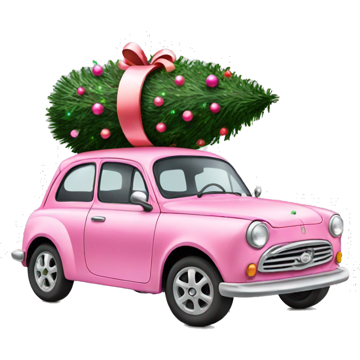 Christmas pink car with Christmas tree