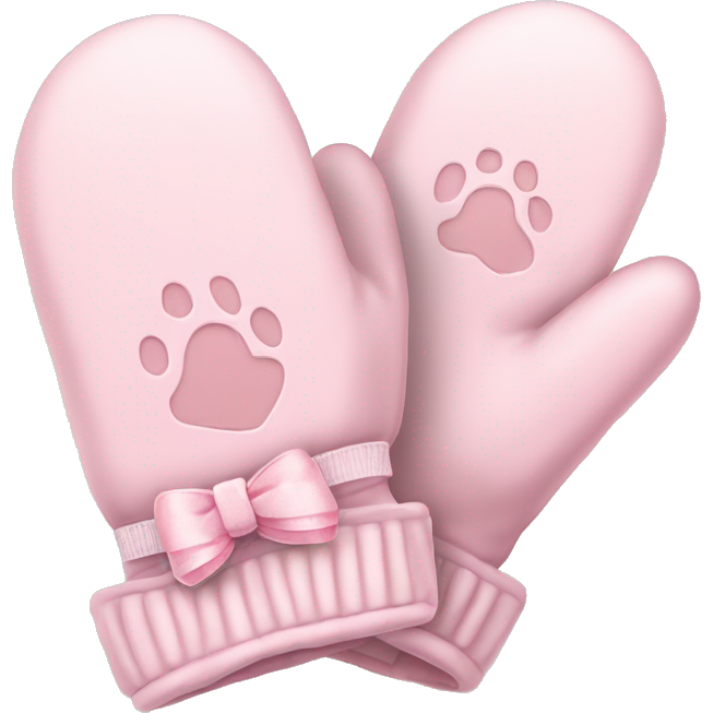 Pale pink mittens with paw print and pale pink bow