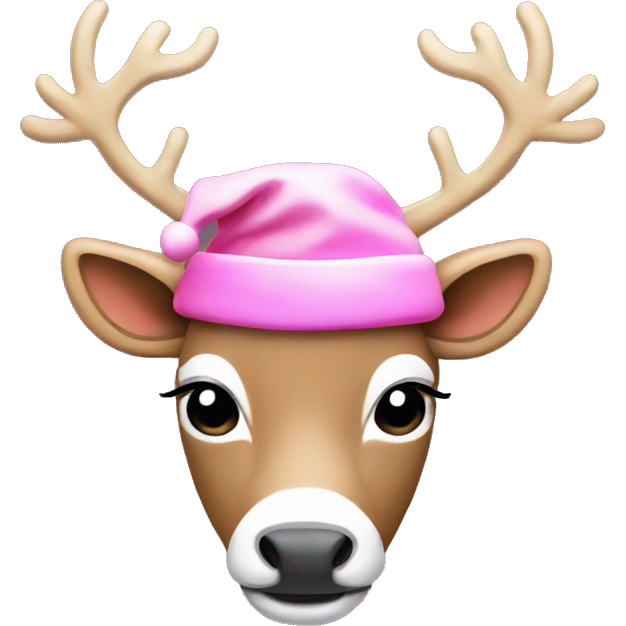 Aesthetic reindeer wearing pink santa hat