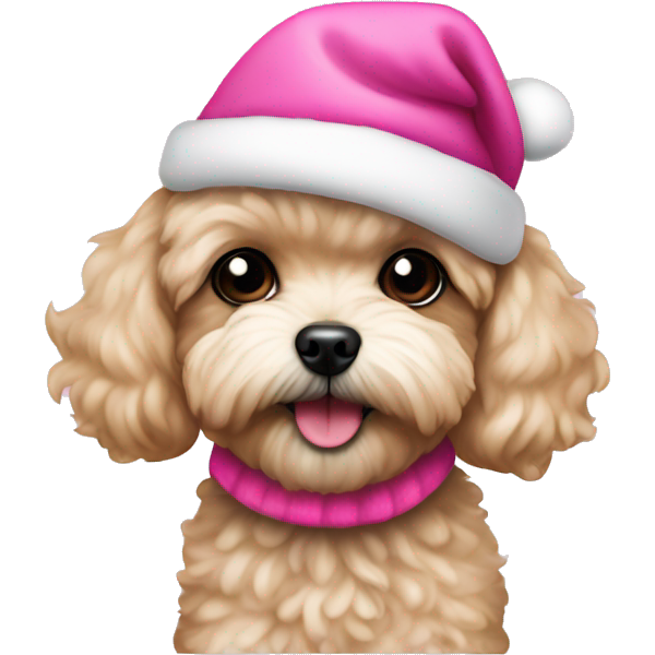 Maltipoo wearing a pink Christmas hat