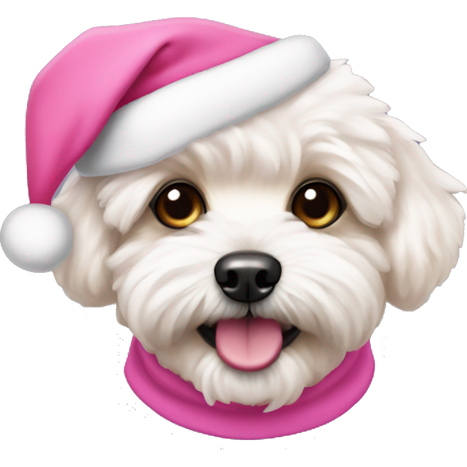 Maltipoo with a pink santa hat