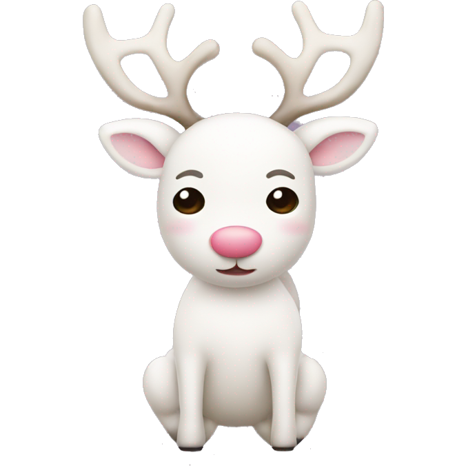 Tiny fully body white reindeer with a pale pink Rudolph nose