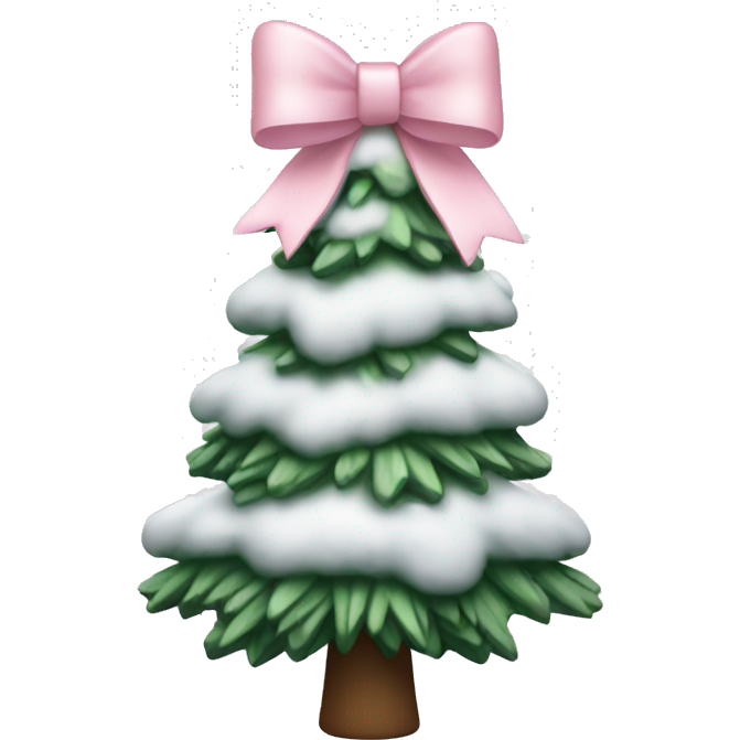 Christmas tree with snow on it and a light pink bow on top