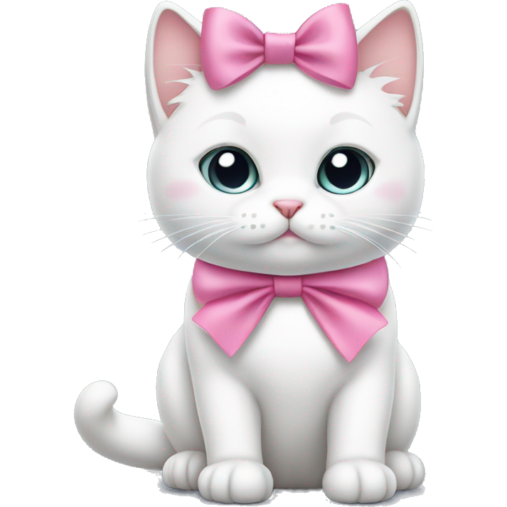 White cat is sitting a wearing pink bow