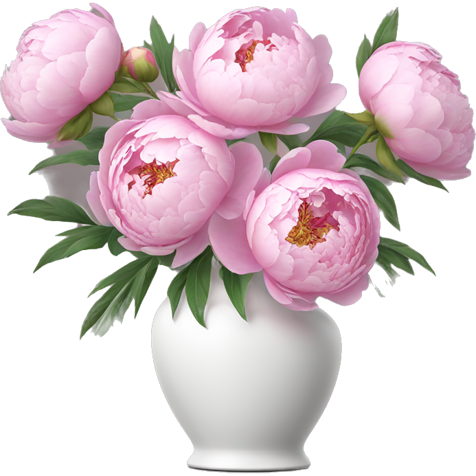 Pink peonies in white vase ￼