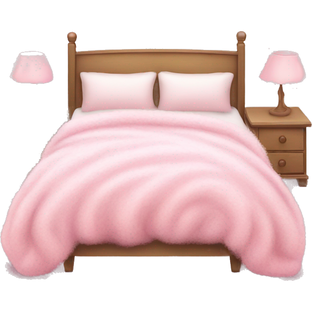 White bed with pink fluffy blanket and pink pillows