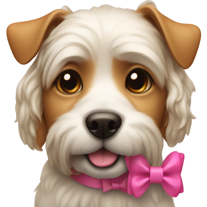 A dog with a pink bow