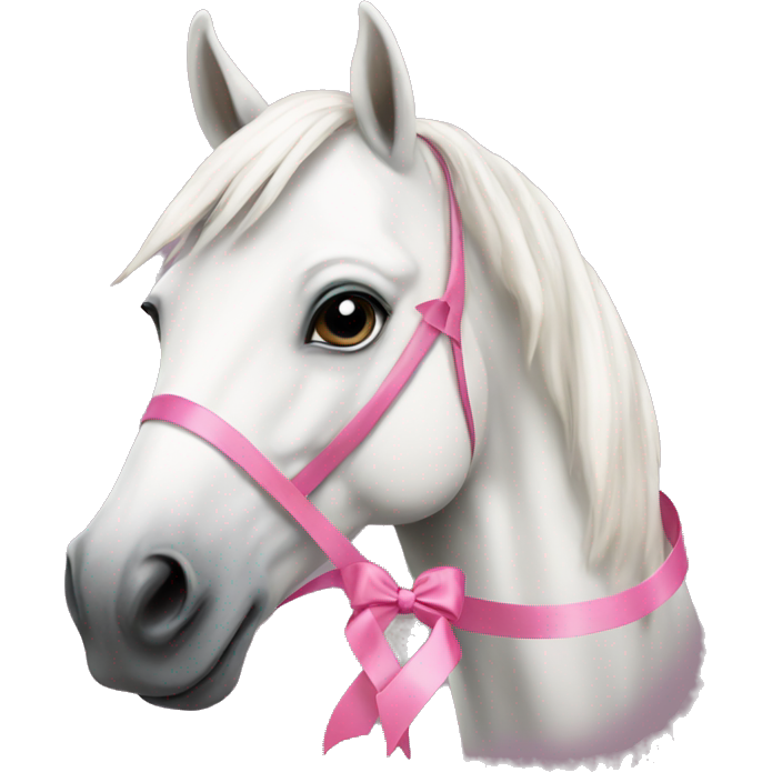 White horse with pink ribbon