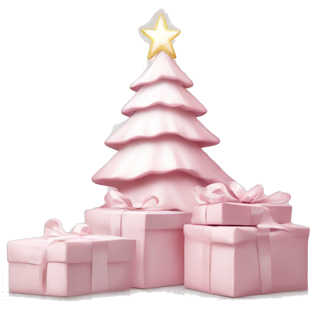Light pink Christmas gifts under a white Christmas tree