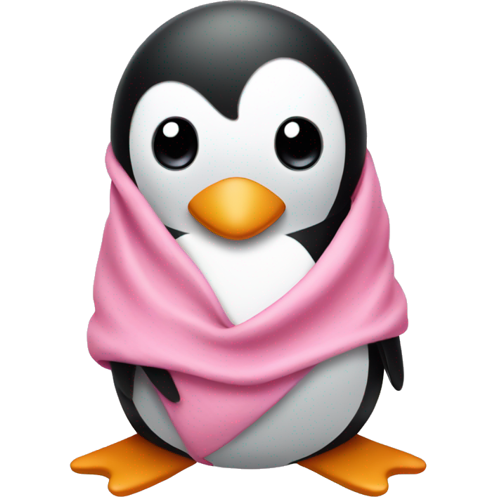 Penguin wrapped in a pink blanket