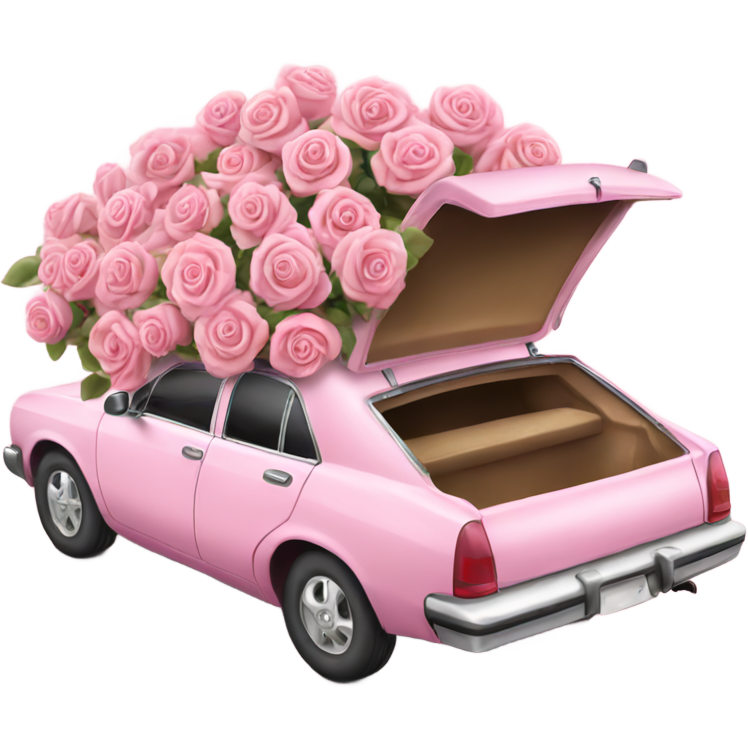 Pink pastel car in the trunk many roses