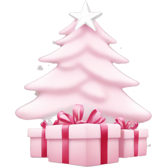 Light pink Christmas gifts under a white Christmas tree