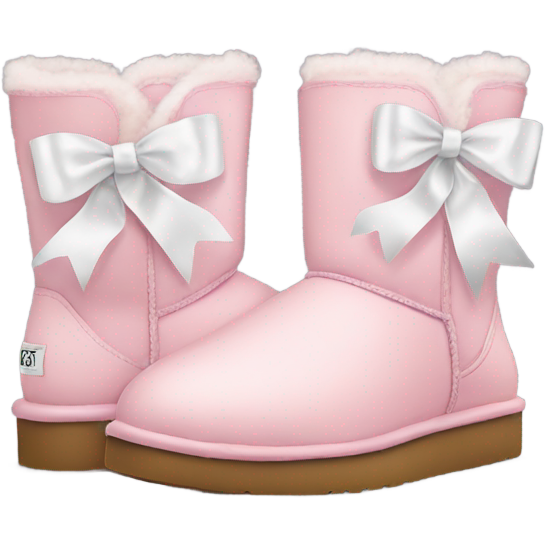 Light pink uggs with white ribbons that are short
