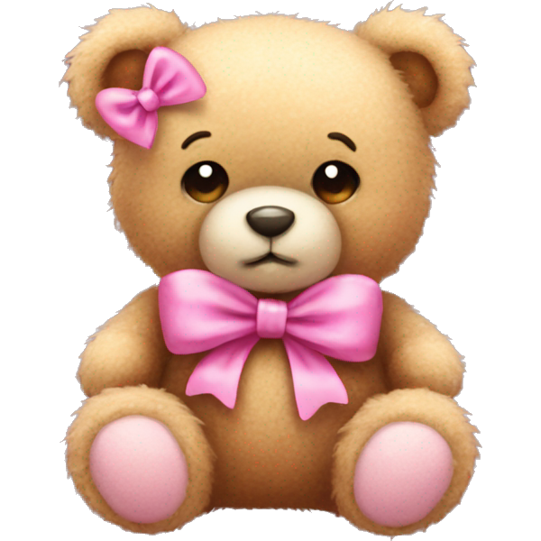 Fuzzy teddy bear wearing a pink bow