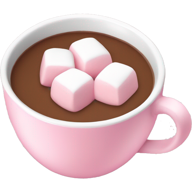 Hot coco with marshmallows in a baby pink cup no face