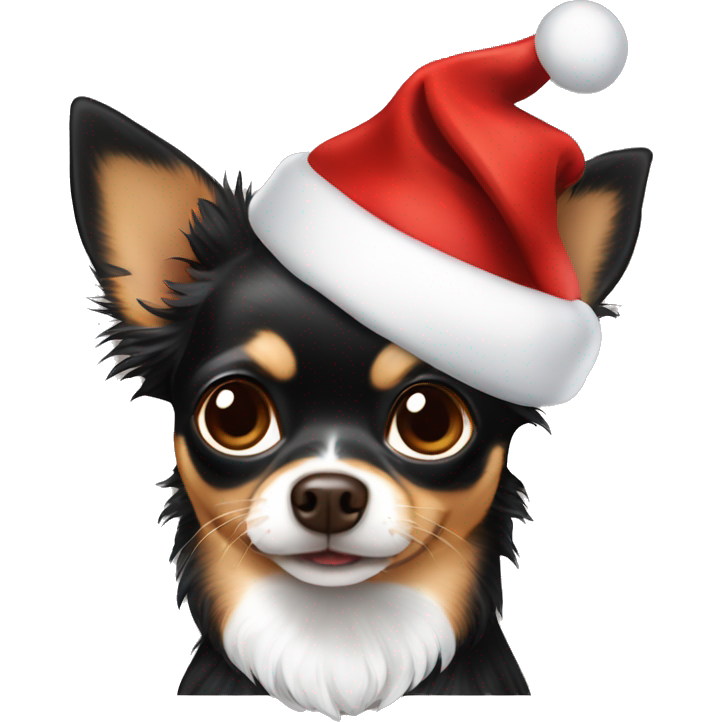 Black and brown Chihuahua long hair with a Santa hat on￼