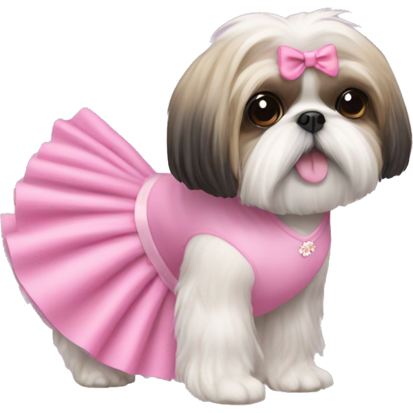 Shih Tzu wearing a pink dress with a tutu