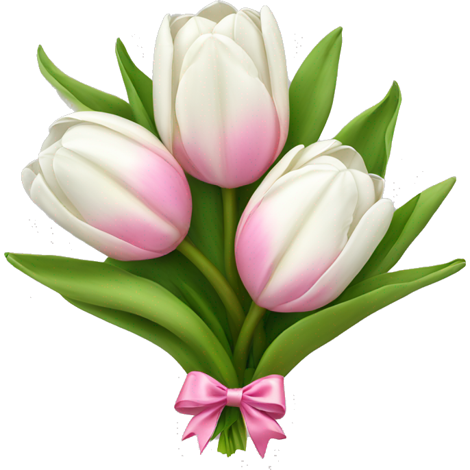 Bouquet of white tulips and some pink tulips with a bow around it