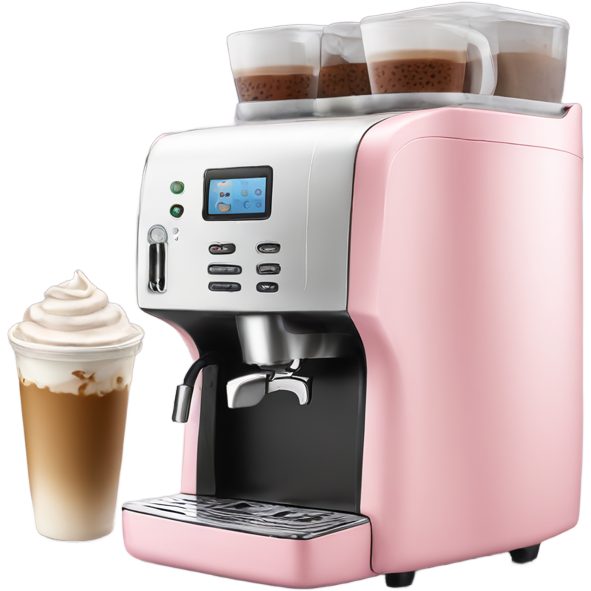 Light pink coffee machine and iced latte