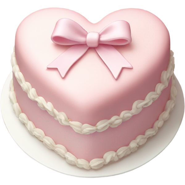 Pastel pink heart shaped cake with fancy white icing and bows