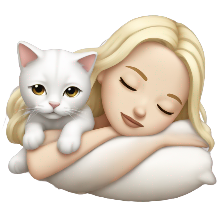 White girl blonde hair sleeping with white kitty