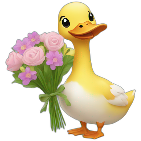 Duck holding flower bouquet