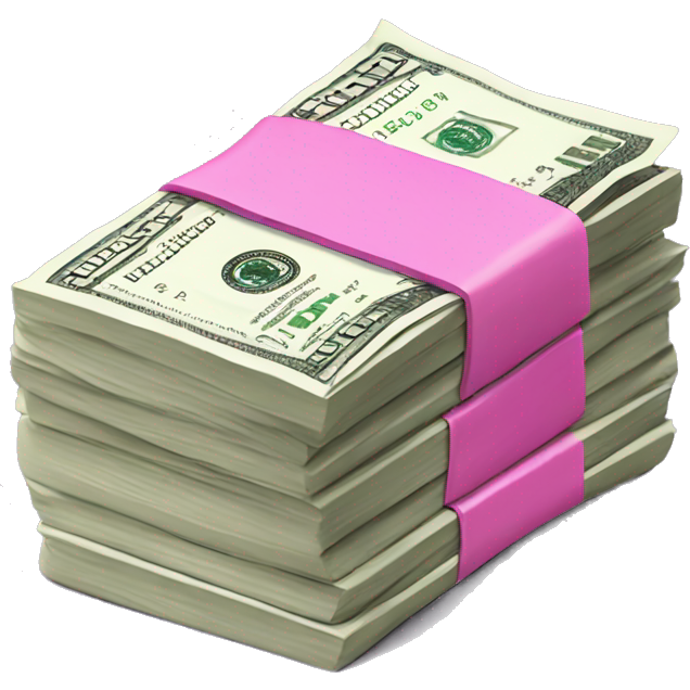 One stack of dollars with pink bands