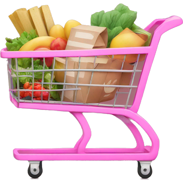 Pink shopping cart with groceries