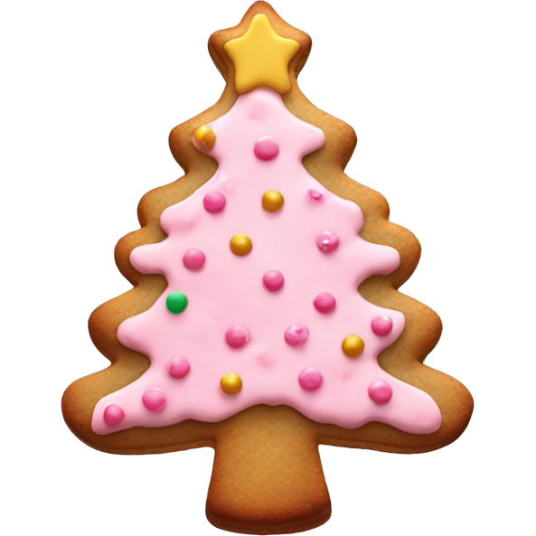 Christmas tree cookie with light pink icing and pink sprinkles