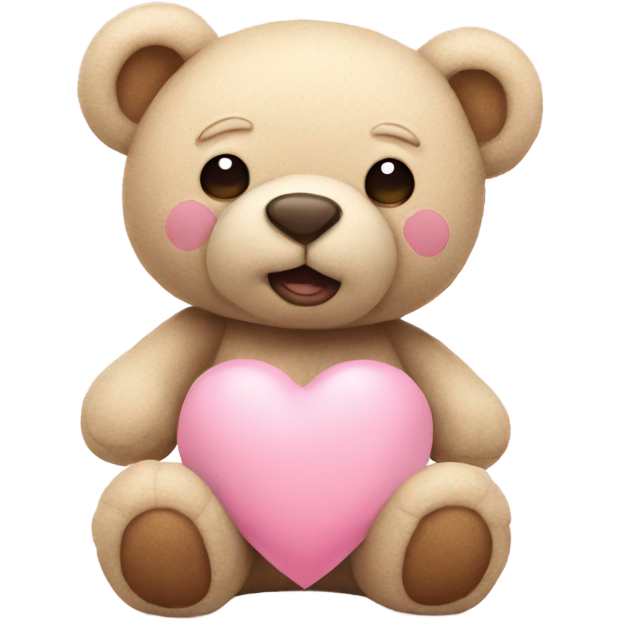 Beige teddy bear and a pink pastel heart