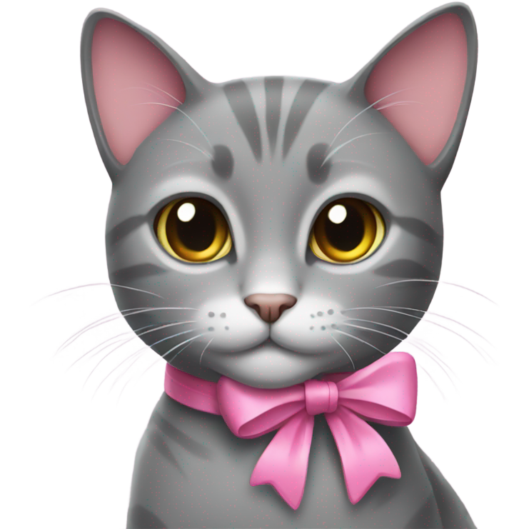 Grey cat with pink bow