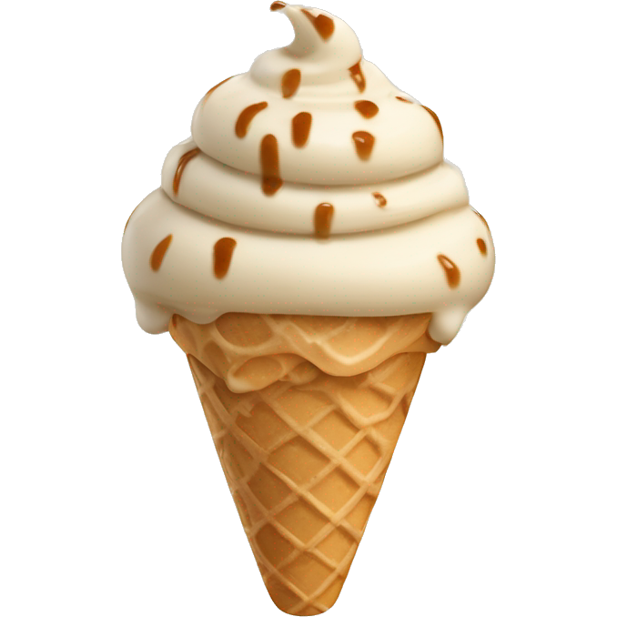 Stracciatella ice cream caramel color on a beige ice cream cone
