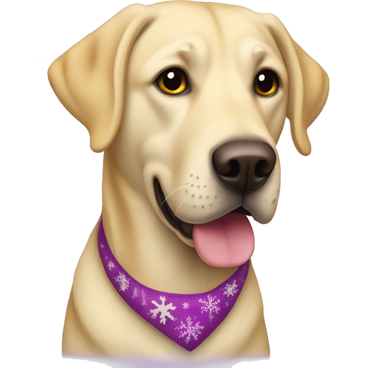 Yellow lab wearing Christmas purple ate