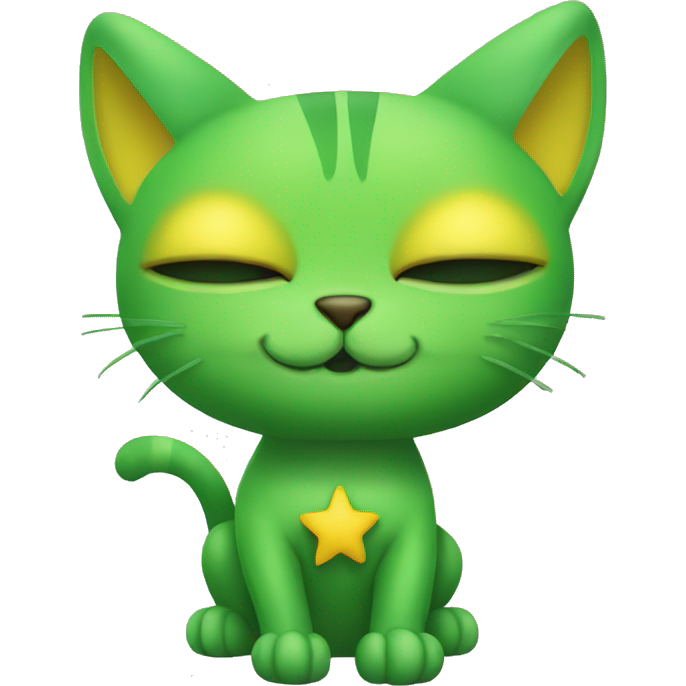 A Green Alien Cat with green and yellow antennae at the tips with a yellow star in the torso