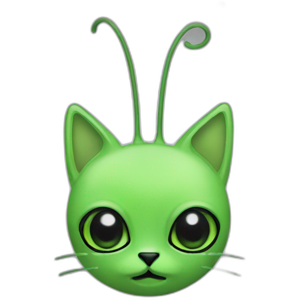 Green alien cat black eyes antenna