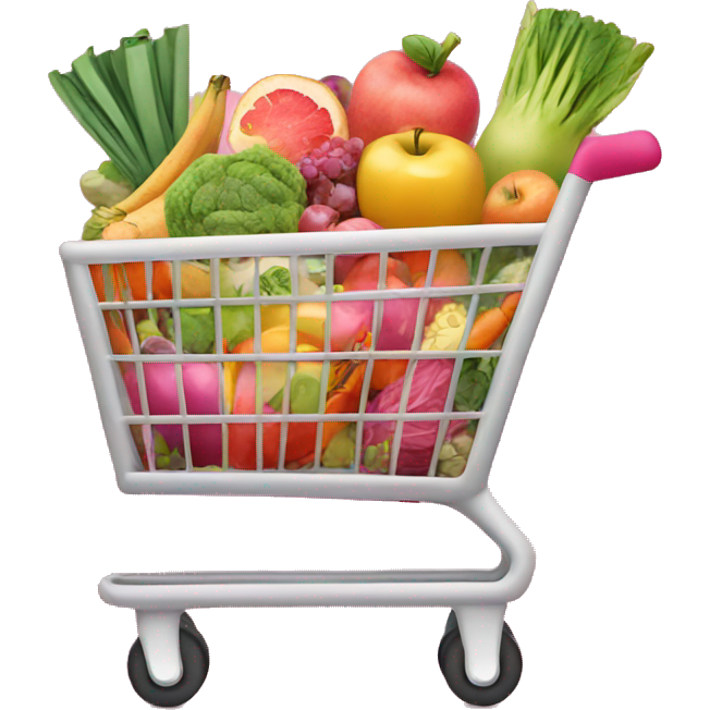 Pink shopping cart full of healthy foods