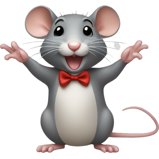 A little rat wearing a bow clapping
