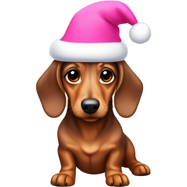 Dachshund wearing a pink Santa hat
