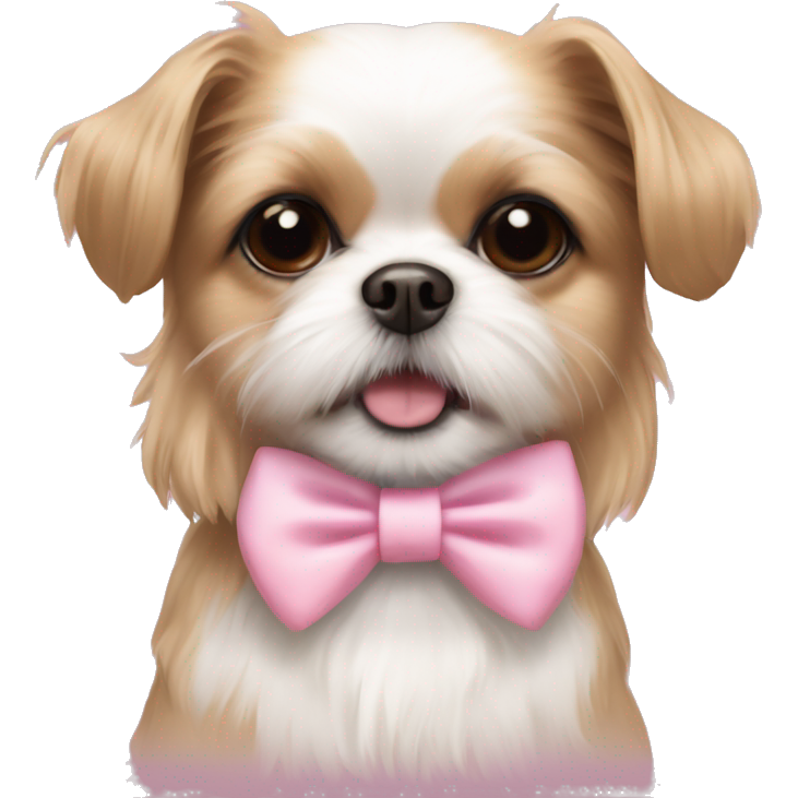 Light brown and white shih tzu mix chihuahua with pink bow