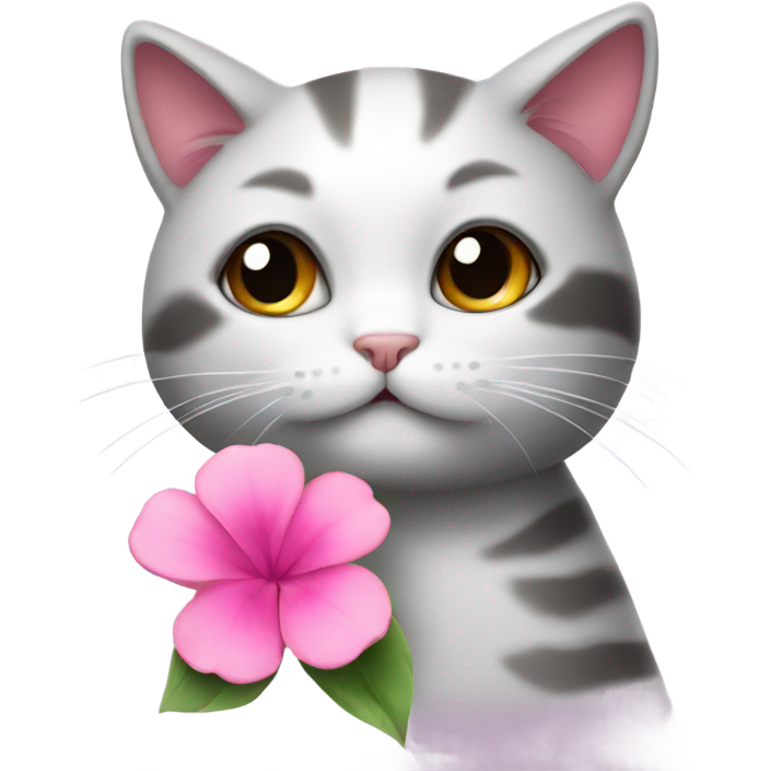 A shy cat with a pink flower