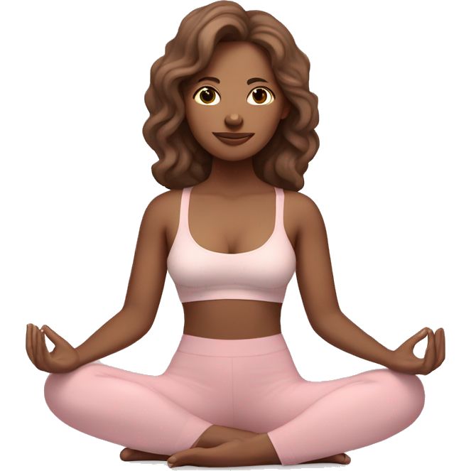 Light skinned girl with wavy brown hair meditating with light pink yoga pants and bra