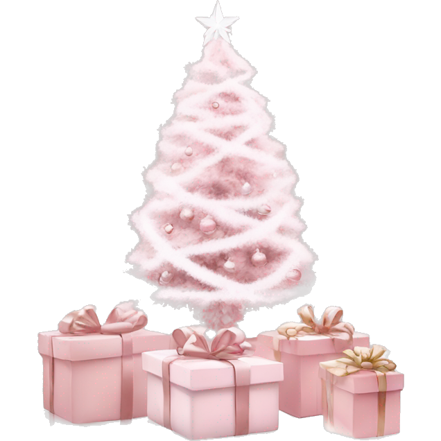 Light pink Christmas gifts under a white Christmas tree
